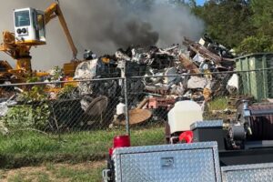 An explosion and fire at Arkansas Valley Scrap Metal on Highway 64 east of Morrilton triggered a mul...
