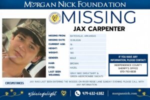 Morgan Nick Foundation missing person poster for Jax Carpenter, 16, of Batesville