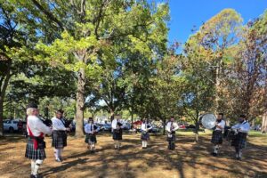 Bagpipers perform at the 2026 Arkansas Scottish Festival at Lyon College in Batesville