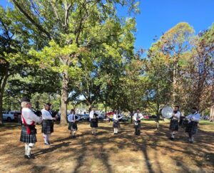 Bagpipers perform at the 2026 Arkansas Scottish Festival at Lyon College in Batesville