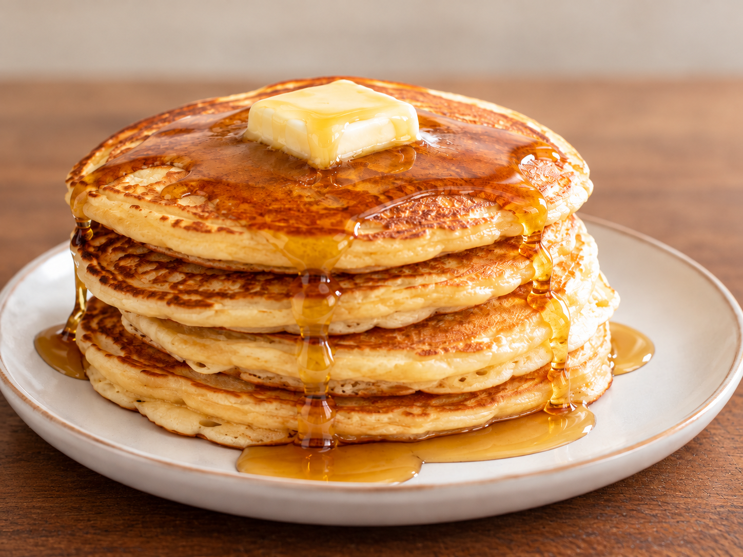 Stack of pancakes with butter and syrup for Chubby Menard Pancake Day in Batesville