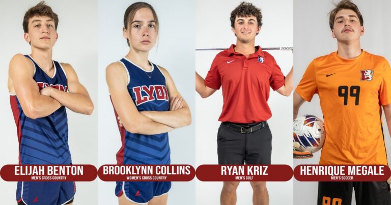 Lyon College athletes Elijah Benton, Brooklynn Collins, Ryan Kriz and Henrique Megale, SLIAC weekly honorees, Batesville Arkansas