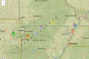 Map of recent earthquakes near Ozark, Arkansas and the surrounding region